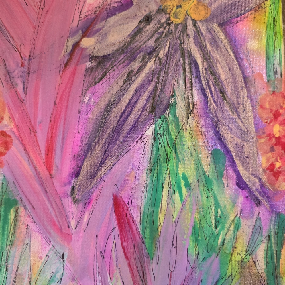 HANDCRAFTED Abstact Floral Painting HANDPAINTED & HANDMADE Contemporary Wall Art - Picture 7 of 16
